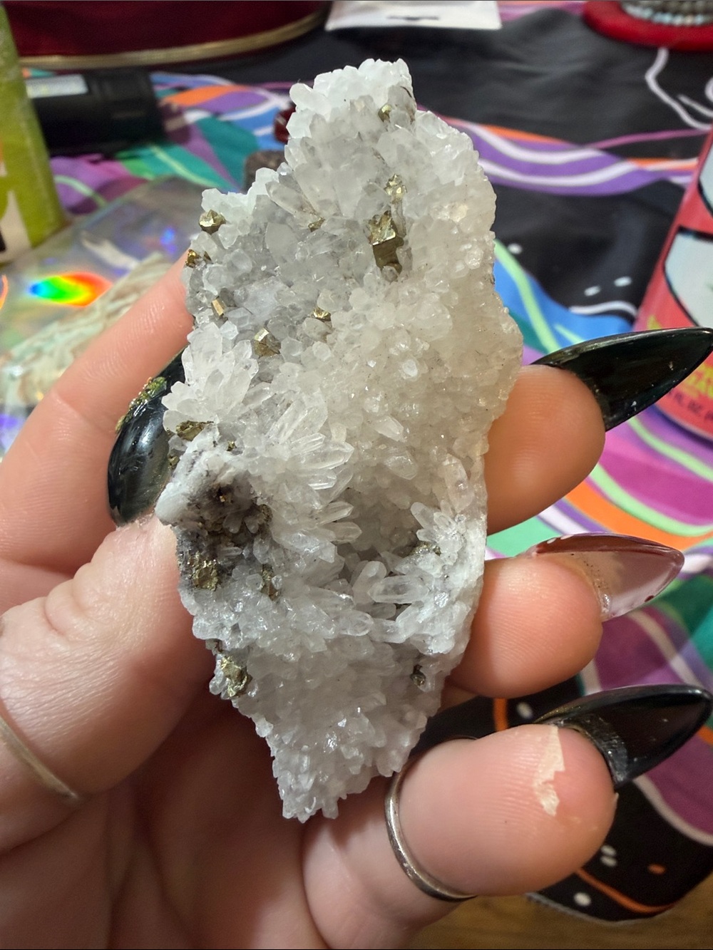 White quartz with pyrite specks- free form not polished